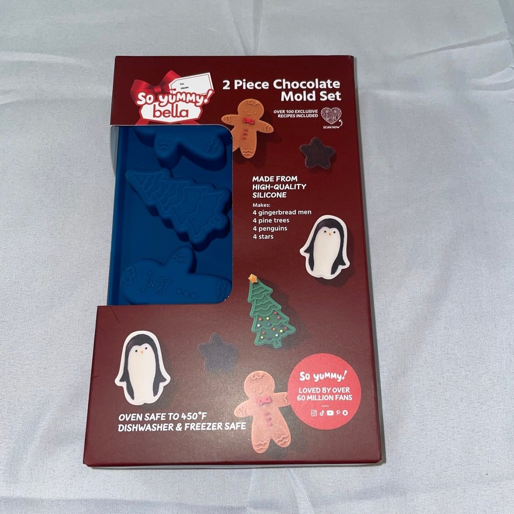 2 PC Silicone Mold Set Candy Chocolate Soap Gummy Star Penguin Tree Gingerbread